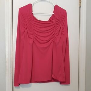 Worthington Hot Pink Long Sleeve Ruched Bodice Summer Top sz XL